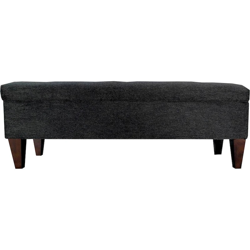 Brooke 10 Button Tuft Charcoal Upholstered Long Storage Bench Ottoman