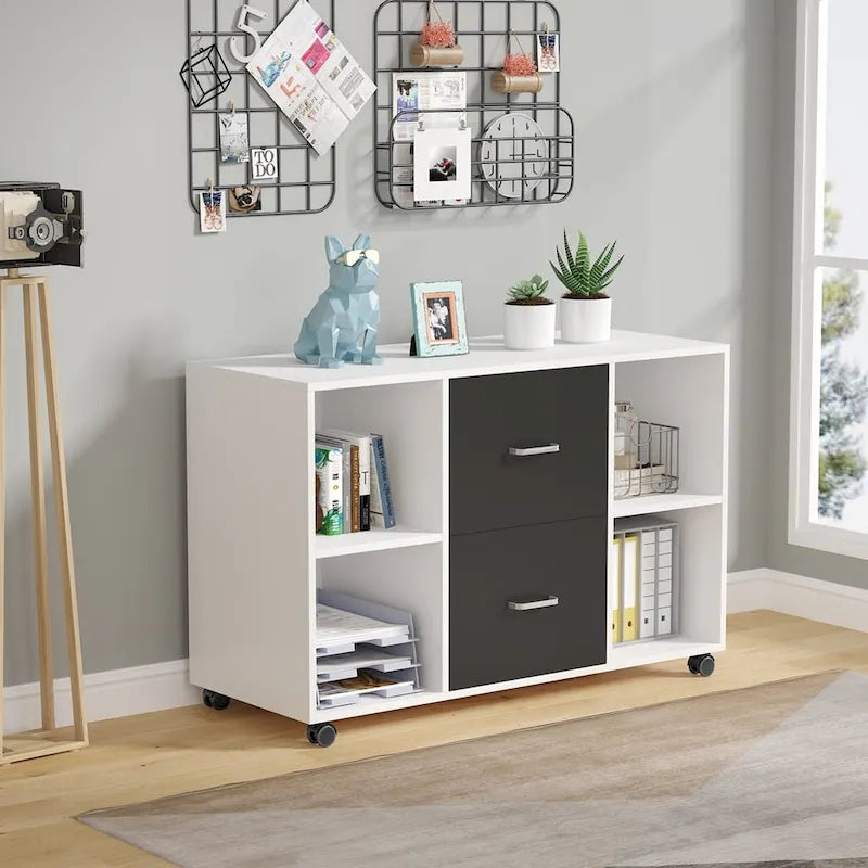 Mobile Lateral File Cabinet with 2 Drawers, Filing Cabinet Printer Stand