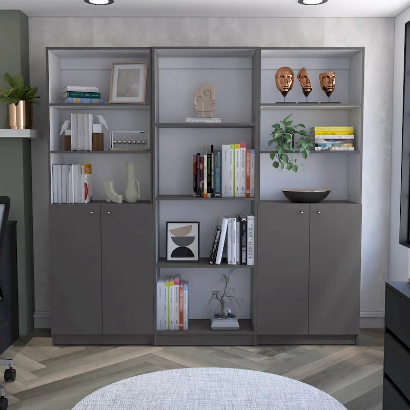 Kenyon 3pc Bookcase set 74 Wide 4-Shelf Double Cabinet