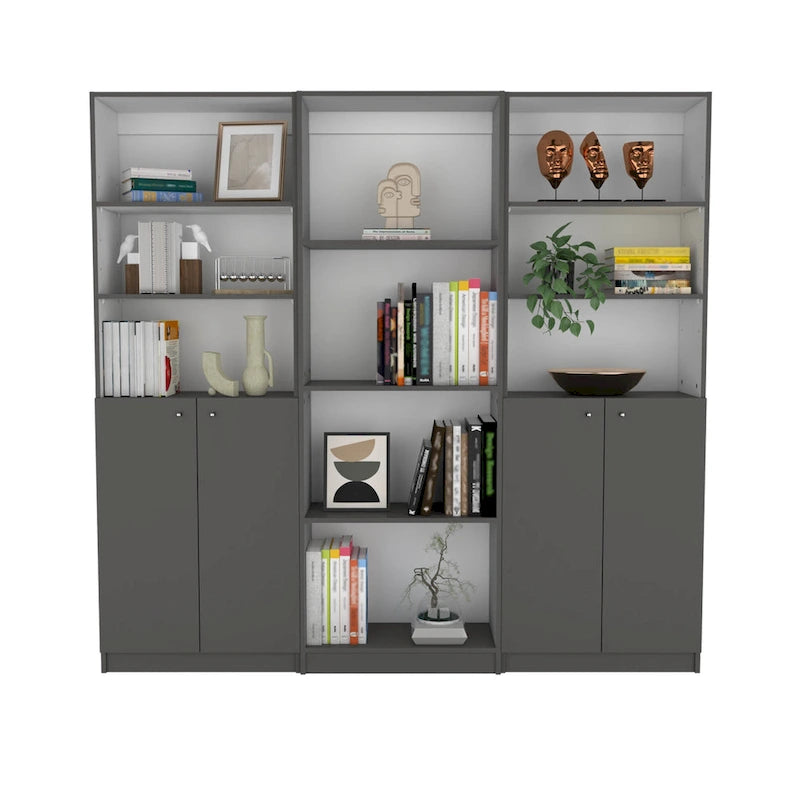 Kenyon 3pc Bookcase set 74 Wide 4-Shelf Double Cabinet