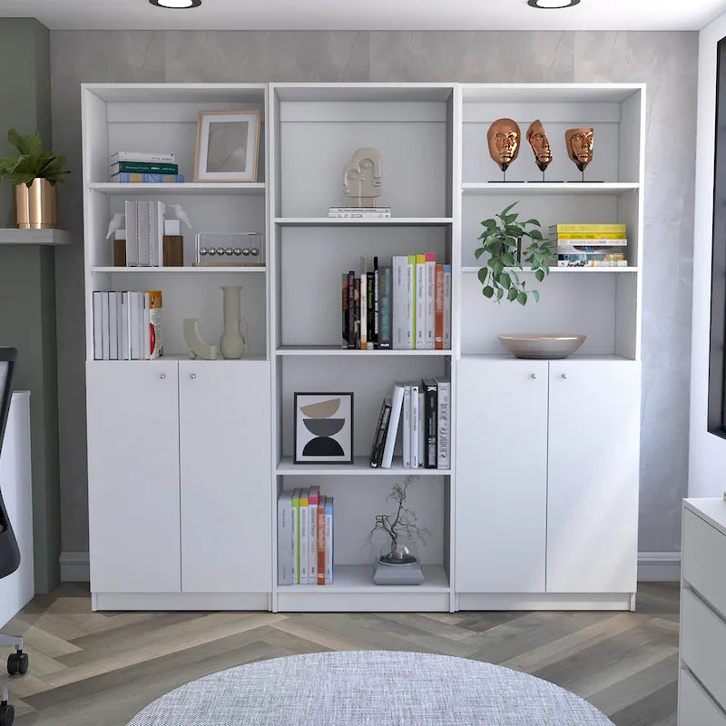 Kenyon 3pc Bookcase set 74 Wide 4-Shelf Double Cabinet
