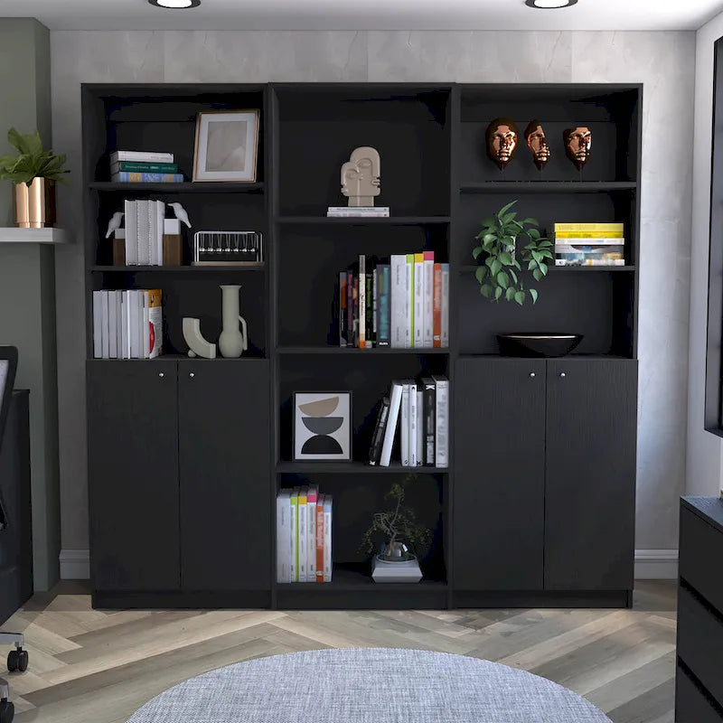 Kenyon 3pc Bookcase set 74 Wide 4-Shelf Double Cabinet