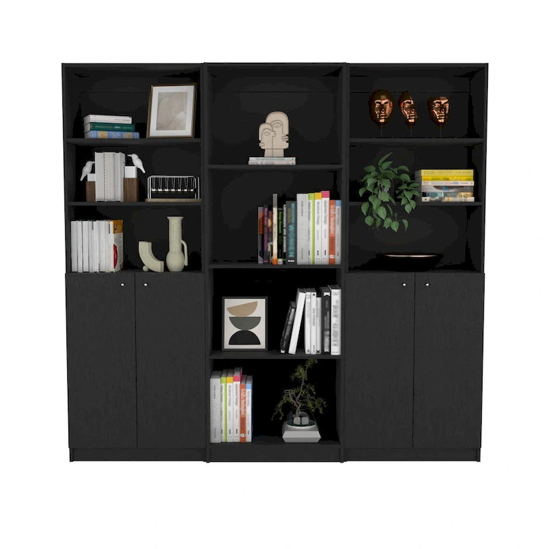 Kenyon 3pc Bookcase set 74 Wide 4-Shelf Double Cabinet