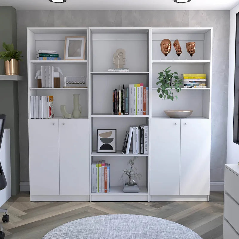 Kenyon 3pc Bookcase set 74 Wide 4-Shelf Double Cabinet