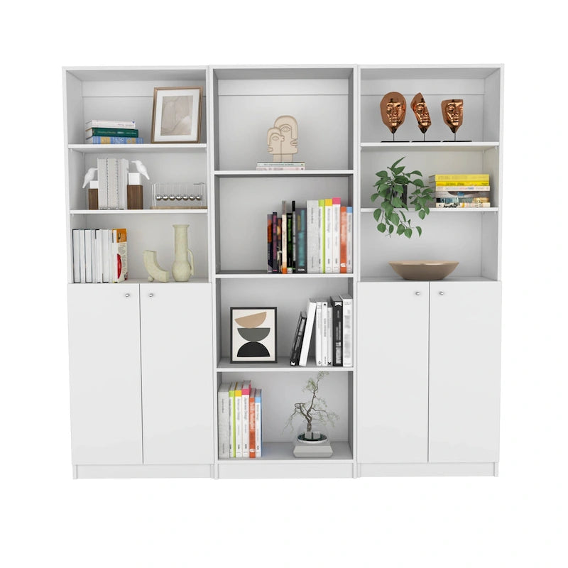 Kenyon 3pc Bookcase set 74 Wide 4-Shelf Double Cabinet