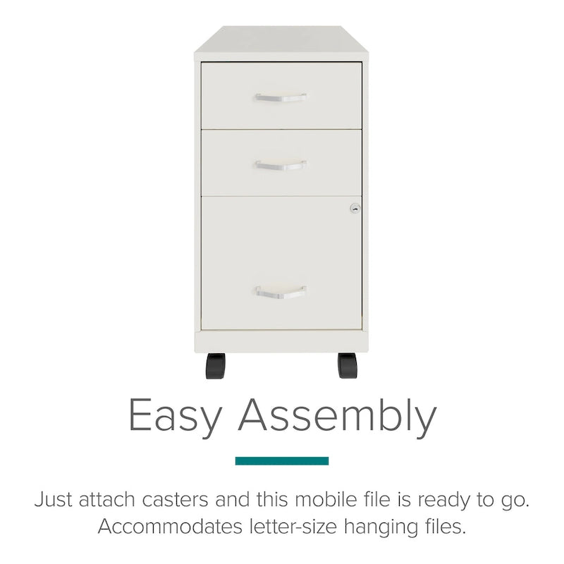 Space Solutions 18 Deep 3 Drawer Mobile Metal Cabinet, Pearl White