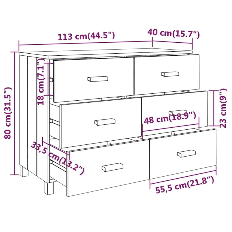 vidaXL Sideboard Buffet Console Cabinet with Storage HAMAR Solid Wood Pine - 44.5 x 15.7 x 31.5