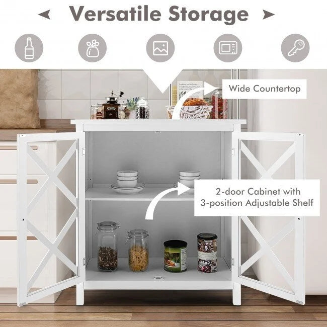 Buffet Cabinet with Tempered Glass Doors & Adjustable Shelves for Kitchen - 35.5 x 15.5 x 38 (L x W x H)