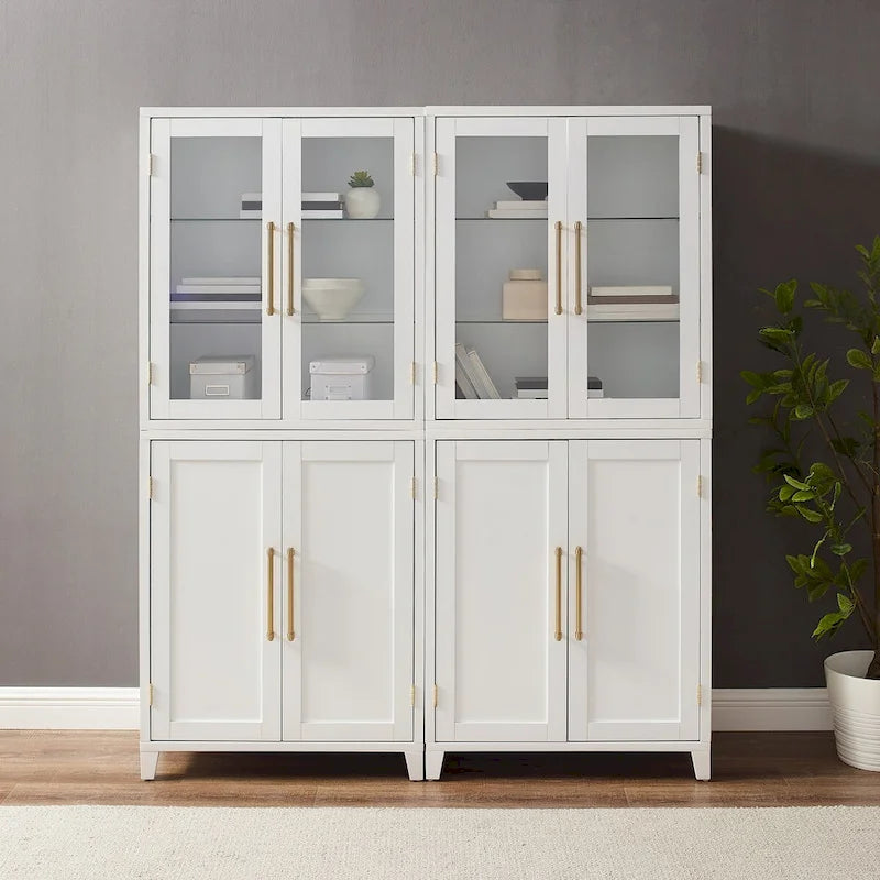 Crosley Roarke 2Pc Pantry Storage Cabinet W/Glass Door Hutch Set