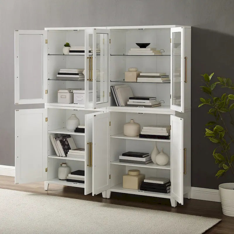 Crosley Roarke 2Pc Pantry Storage Cabinet W/Glass Door Hutch Set