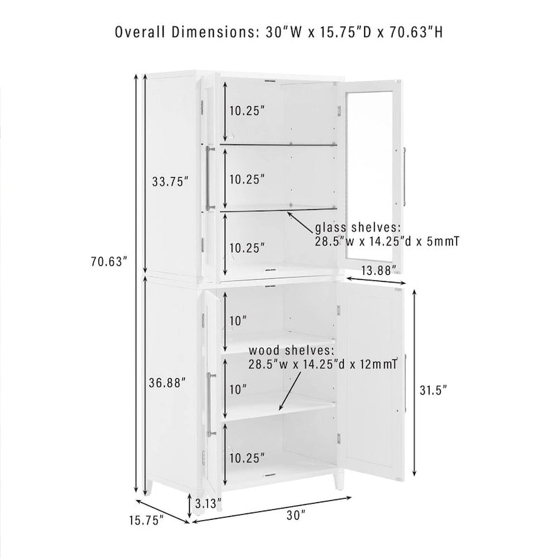 Crosley Roarke 2Pc Pantry Storage Cabinet W/Glass Door Hutch Set