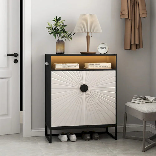 5-Tier Shoe Storage Cabinet, Wooden Shoe Cabinet with Doors Shoe Organizer with Open Shelves for Entryway, Hallway, Living Room