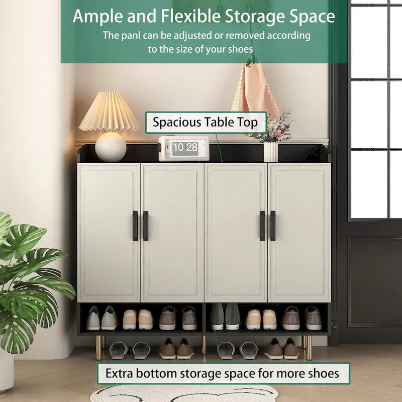 Shoe Cabinet with 4 Doors Large Modern Shoe Storage Organizer Cabinet with Adjustable Shelves