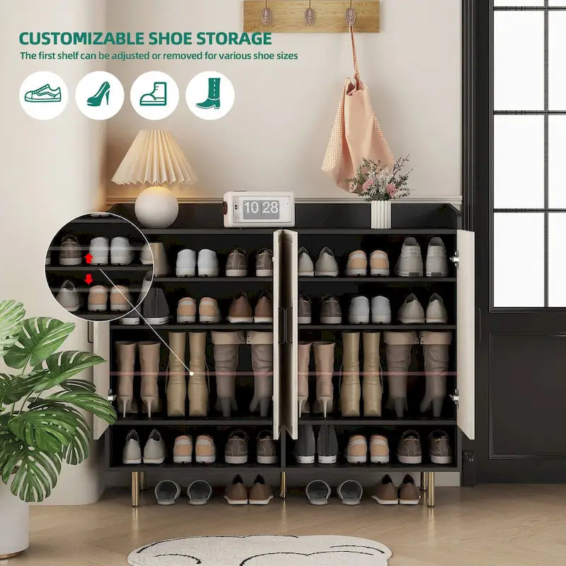 Shoe Cabinet with 4 Doors Large Modern Shoe Storage Organizer Cabinet with Adjustable Shelves