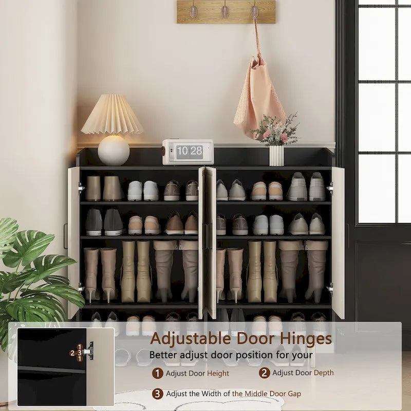 Shoe Cabinet with 4 Doors Large Modern Shoe Storage Organizer Cabinet with Adjustable Shelves
