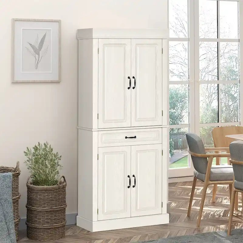 Freestanding Kitchen Pantry with 4 Doors and 2 Large Cabinets