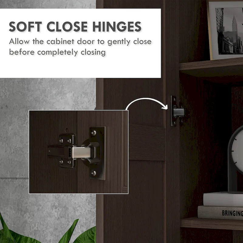 69 Tall Storage Cabinet with Movable Storage Shelves, Modern Style Pantry Cupboard Cabinet with Soft Close Doors, Coffee