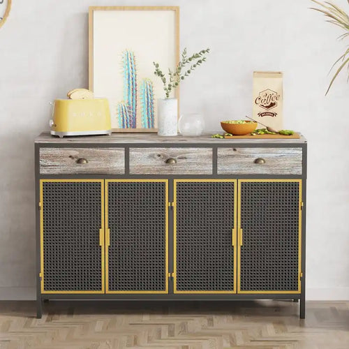 48 Wide 4 Doors Modern Sideboard with 3 Top Drawers
