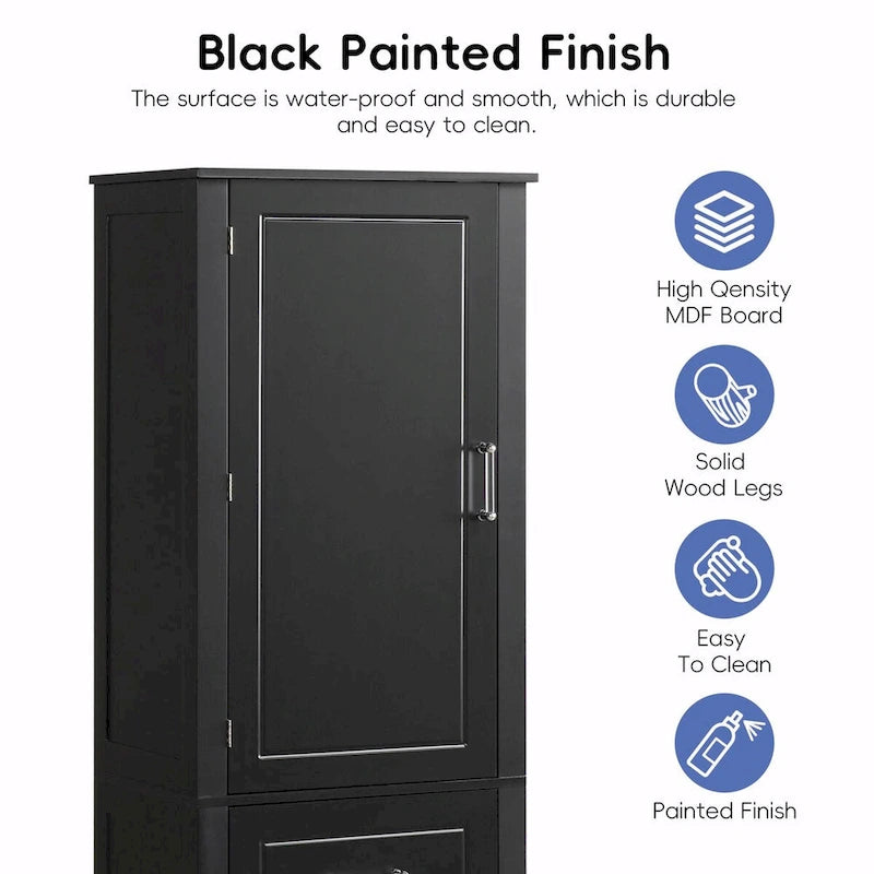 Tall Freestanding Bathroom Storage Cabinet with Two Drawers and Adjustable Shelf