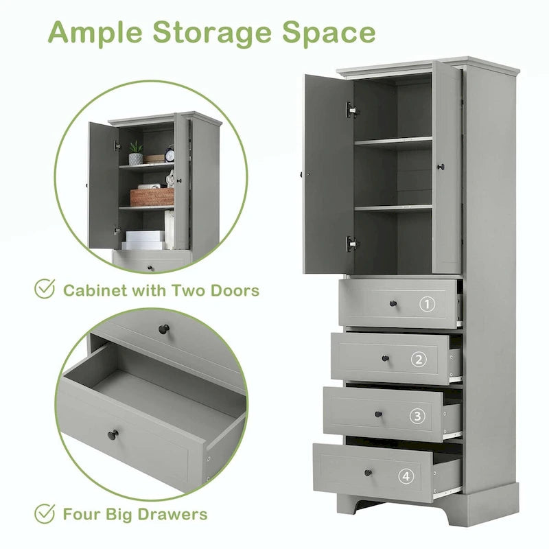 Bathroom Storage Cabinet with Drawers and Adjustable Shelf