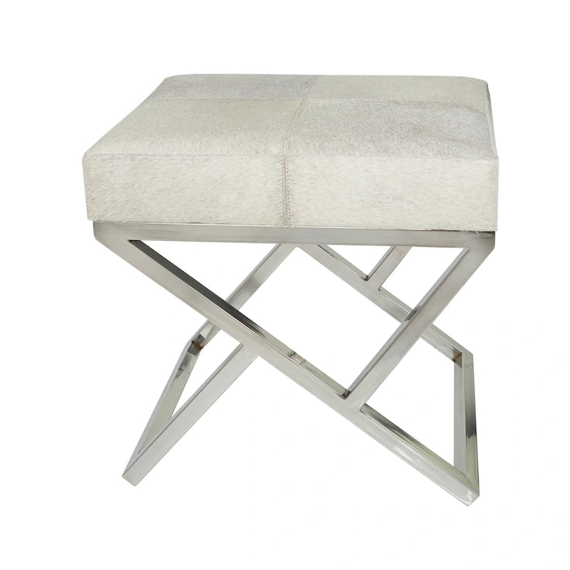 Leather Geometric Home Bench with Angled Silver Metal Base - Light Grey - Roche River Decor