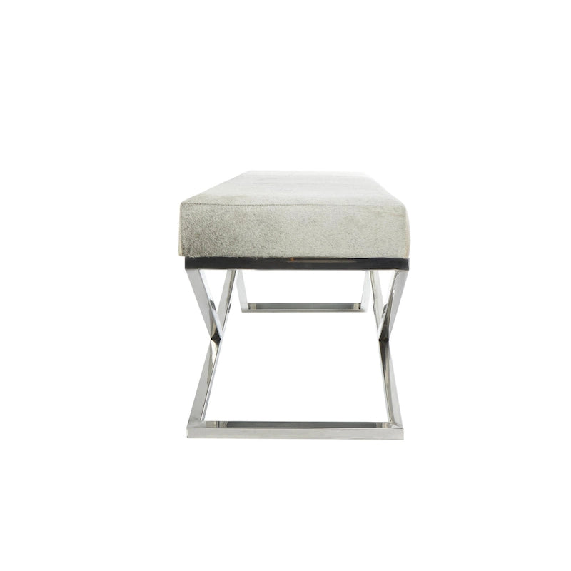 Leather Geometric Home Bench with Angled Silver Metal Base - Light Grey - Roche River Decor